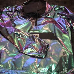 pink holographic anorak